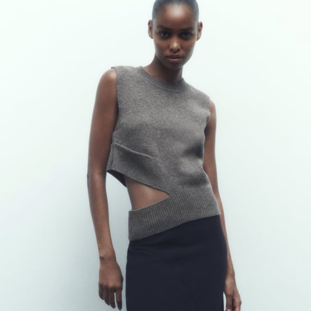 Zara womens Gray Sweater Vest nwt wool Med cut out tank